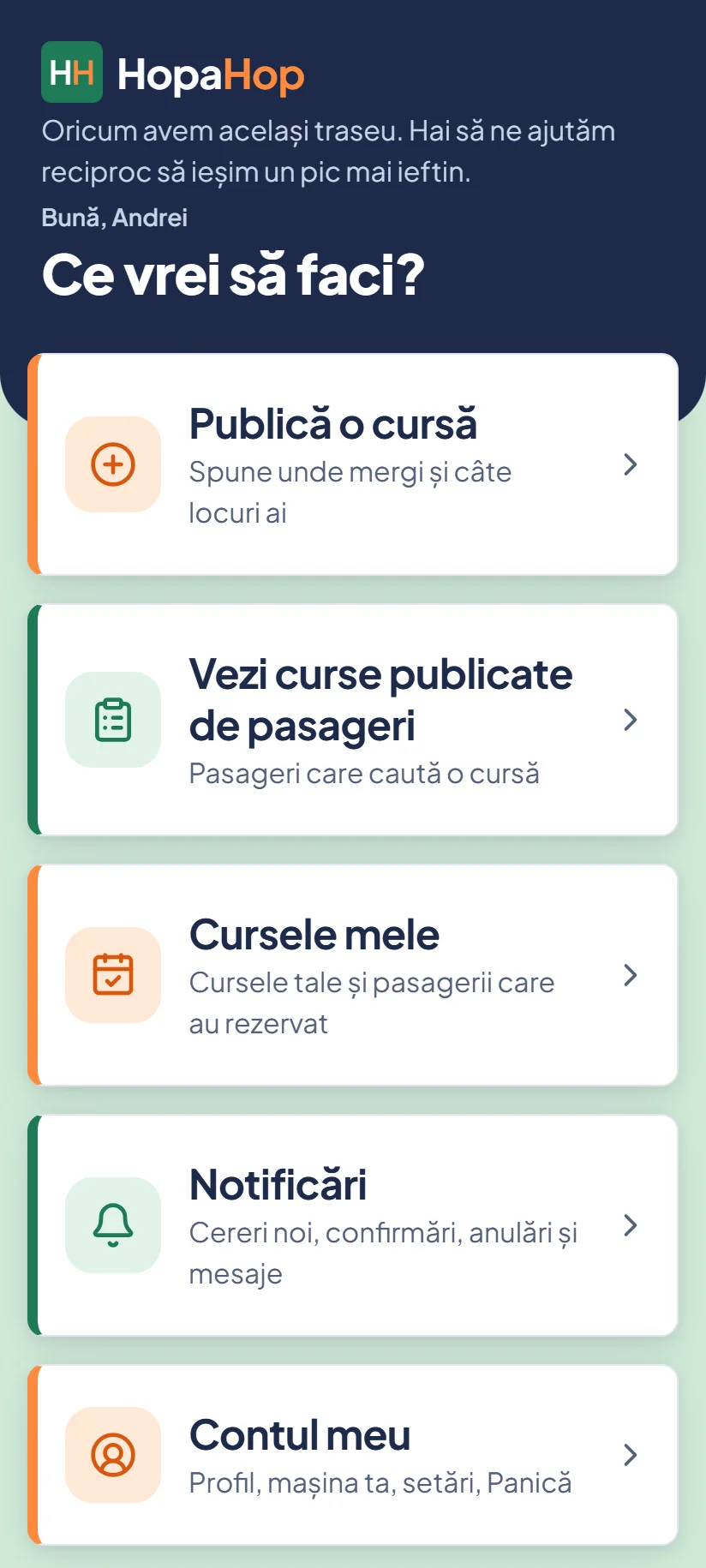 Meniul conducătorului auto