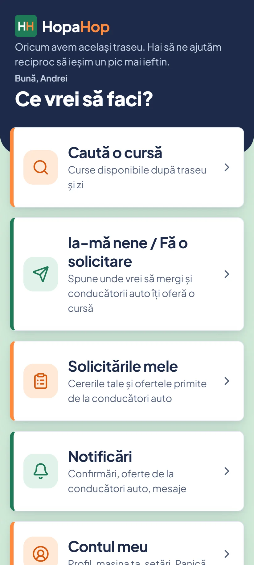 Meniul pasagerului